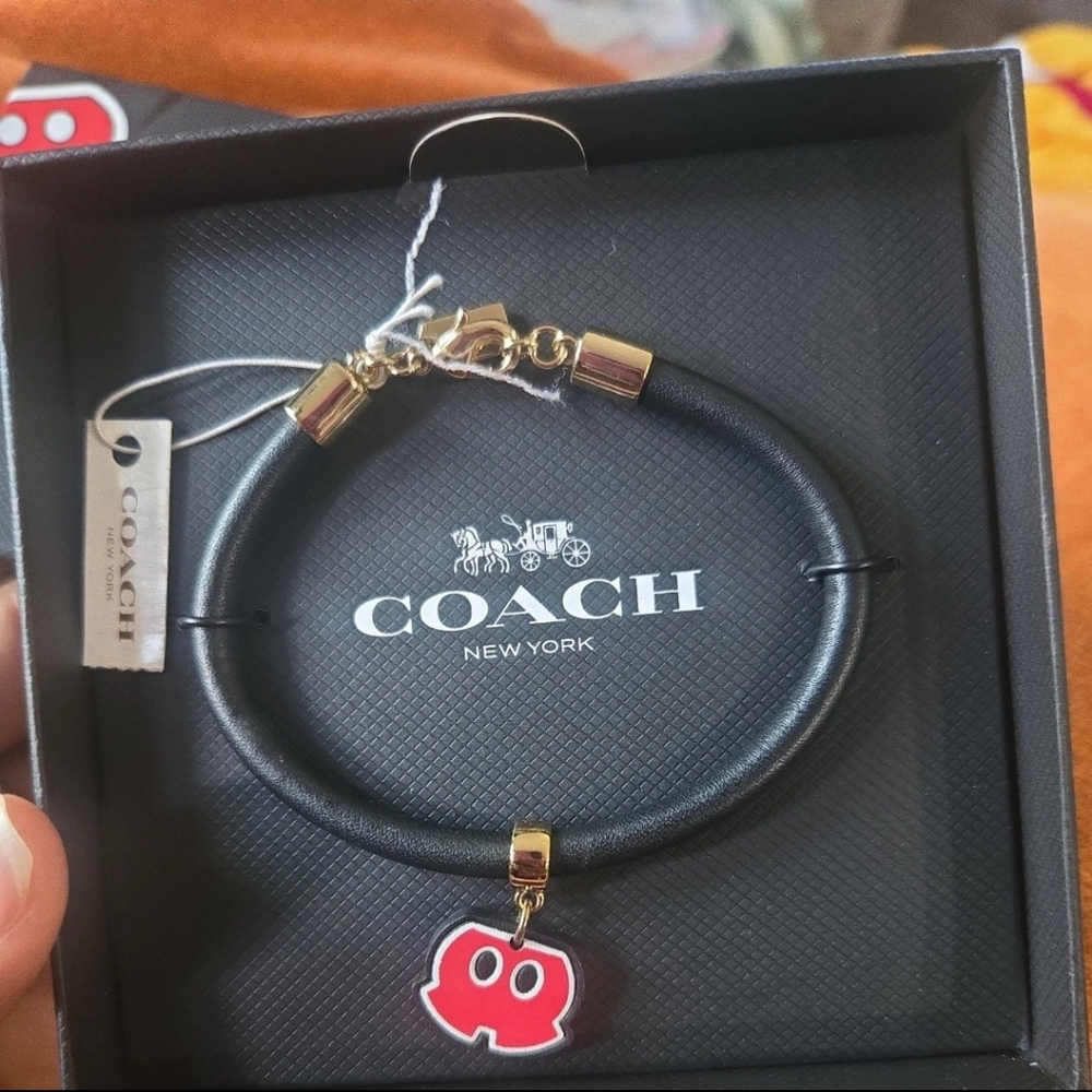 Coach Mickey Mouse Body Parts Shorts Leather Black Cord Bracelet in Box - Picture 3 of 8